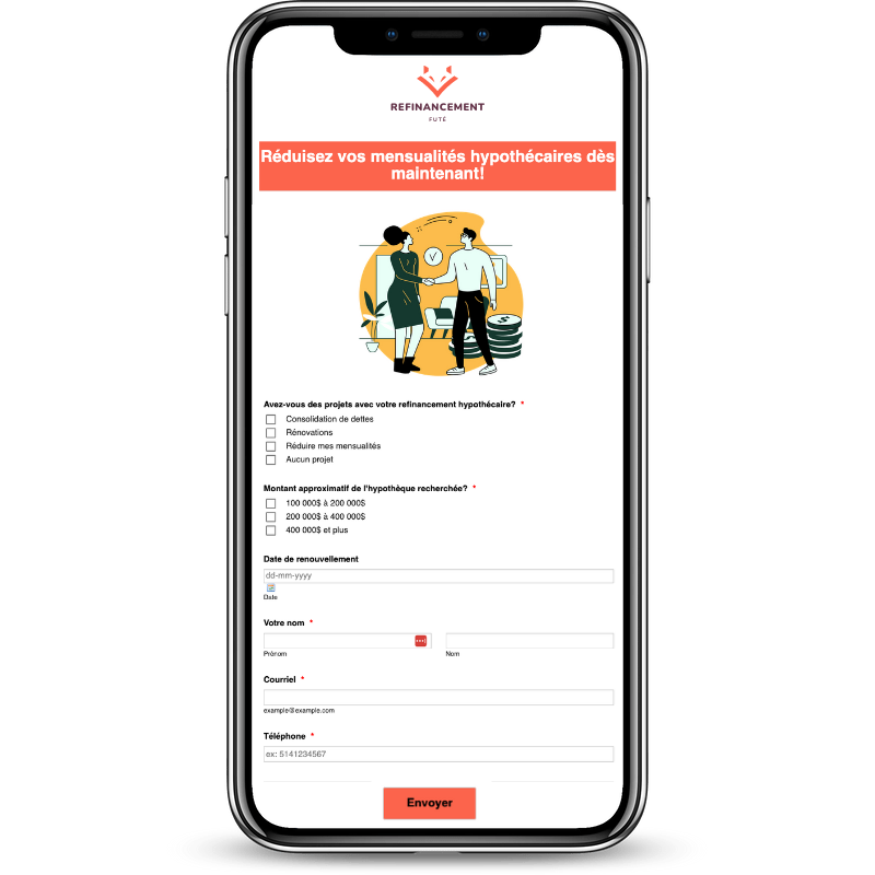Capture d'écran de l'application de Refinancement Futé pour le refinancement hypothécaire