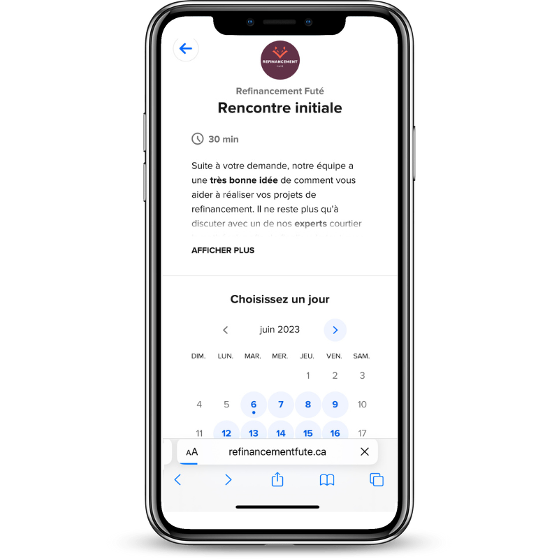 Capture d'écran de l'application de Refinancement Futé pour le refinancement hypothécaire